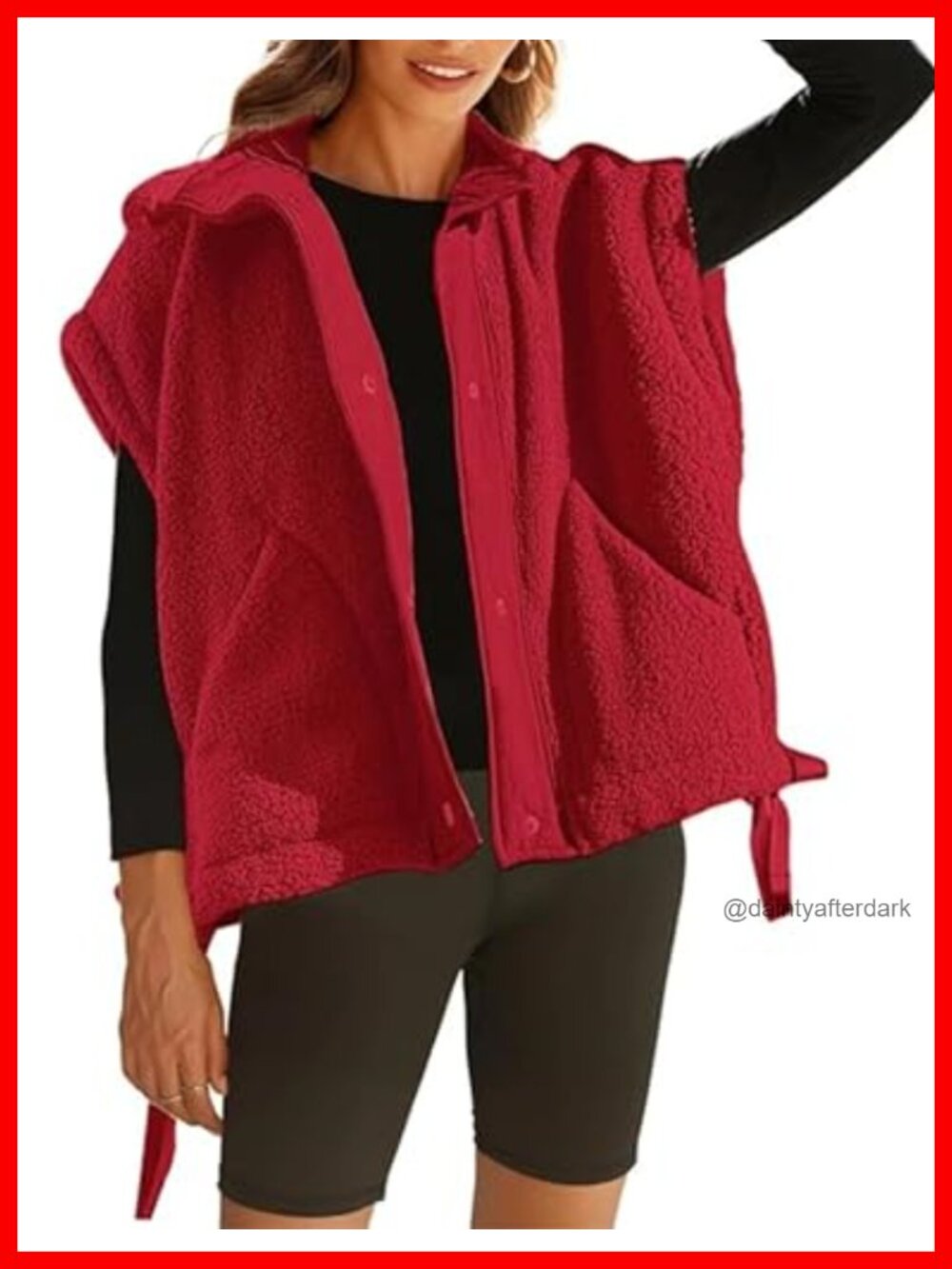 Fuzzy Fleece Sherpa Vest Button Up Sleeveless Jacket Drawstring Hem